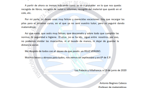 Carta al alumnado de 5º y 6º EP