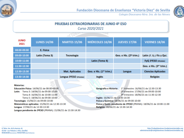 2021 PRUEBAS Extraordinarias JUNIO 4ESO