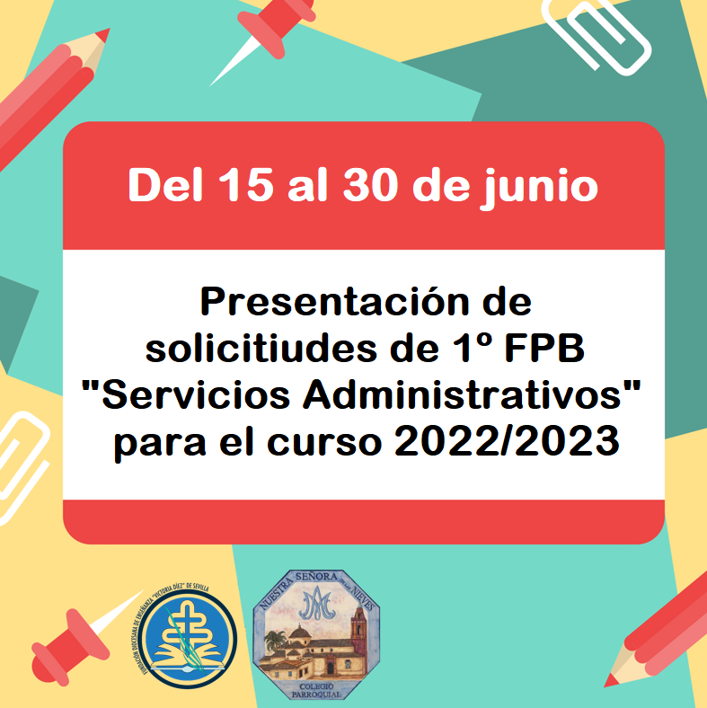 PLAZO DE PRESENTACIÓN SOLICITUDES DE ESCOLARIZACIÓN 1º FPB