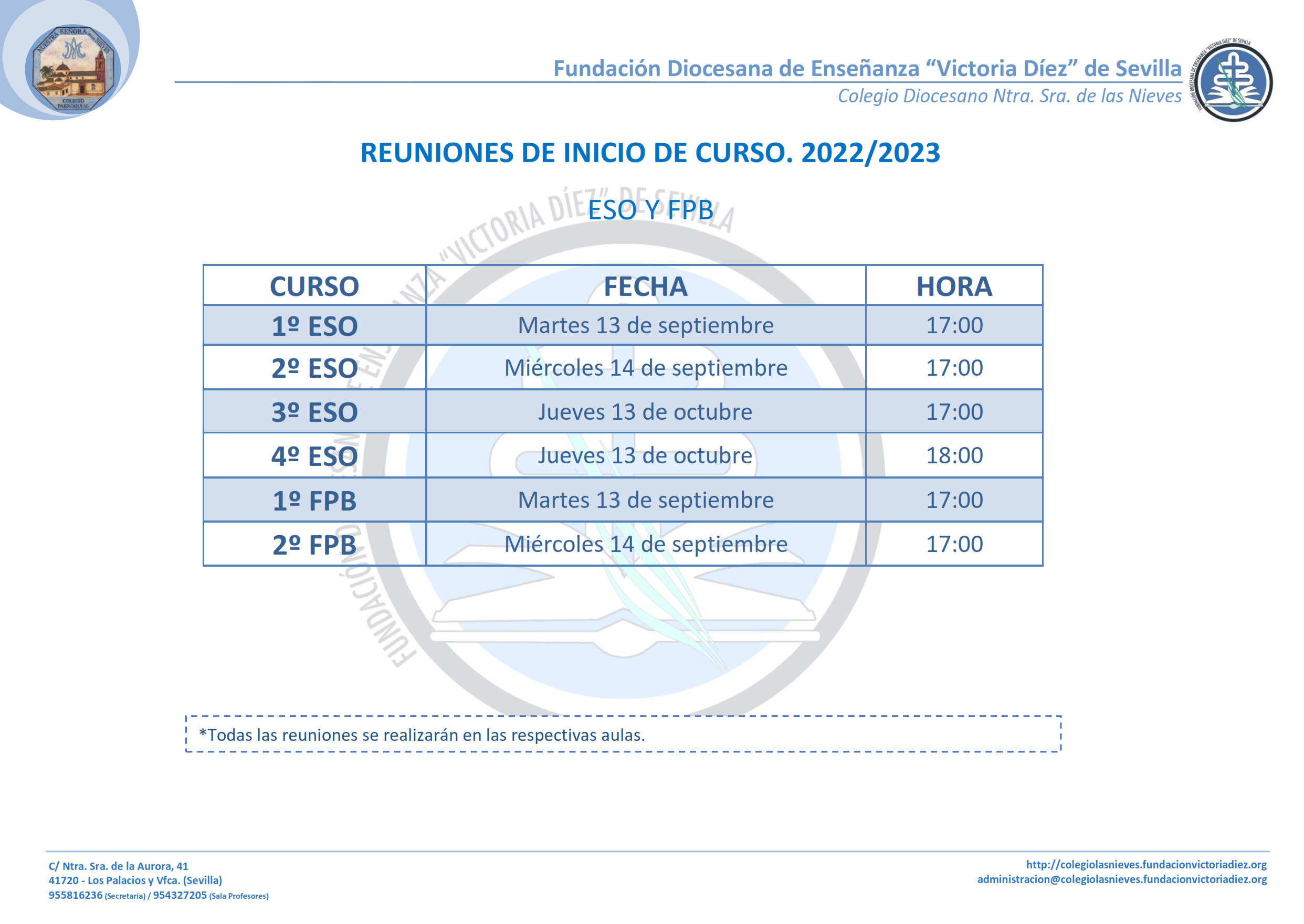 Reuniones de Inicio de Curso (2022-23) - ESO y FPB