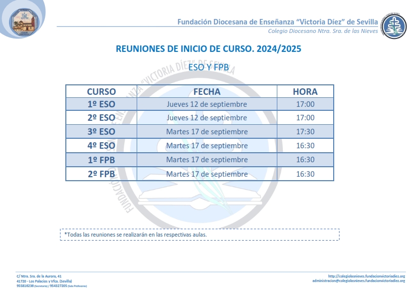 Reuniones de Inicio de Curso (2024-25) - ESO y FPB