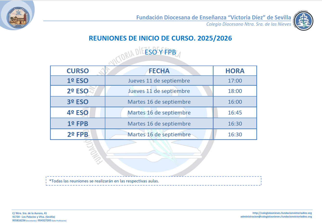 Reuniones de Inicio de Curso (2025-26) - ESO y FPB